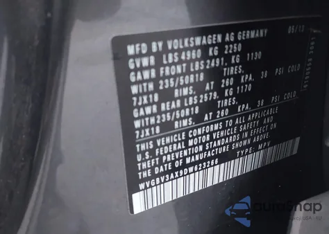 2013 Volkswagen Tiguan Se из США, поврежденный, VIN WVGBV3AX9DW623266